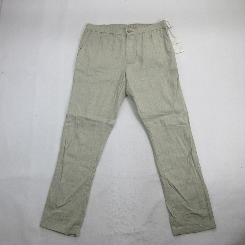 Tommy Bahama Men Pants LT Beach Coast Linen Blend Herringbone Elastic Waist New